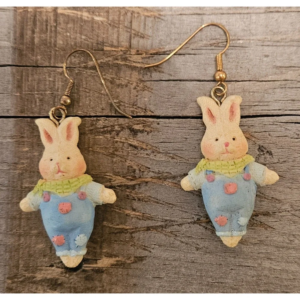 Bunny Rabbit Earrings Easter Springtime‎ Novelty Dangle Drop Cute Fun